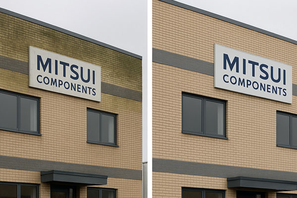 External building cleaning montage in Driffield: cladding soft-wash, roof and gutter clean, car-park jet wash