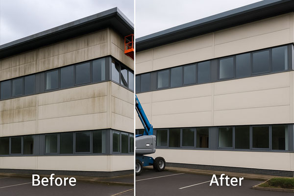 Building cleaning on commercial cladding in Towcester